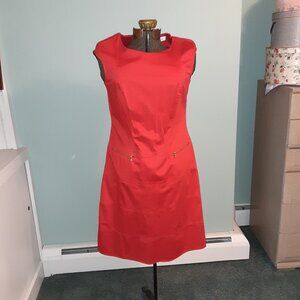Calvin Klein Red Sleeveless Sheath Dress Goldtone zip closure & pockets Size 8